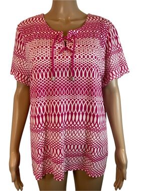 Chico’s Women’s Pink Patterned Lace-Up Neck Top size 3
